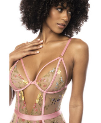 Body guépière avec dentelle brodée florale Sydney, porte jarretelles réglables et détachables 